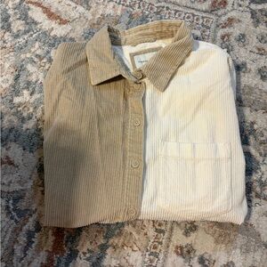 AE Two-Tone Corduroy Button-Up Shirt — Beige & Cream